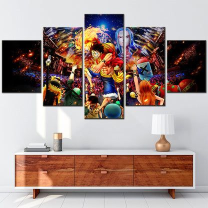 One Piece Canvas Wall Art - Monkey D. Luffy 5 Piece Split Panel Anime Poster - Framed Ready to Hang Living Room & Man Cave Decor - OP5149