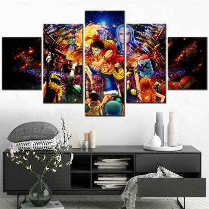 One Piece Canvas Wall Art - Monkey D. Luffy 5 Piece Split Panel Anime Poster - Framed Ready to Hang Living Room & Man Cave Decor - OP5149