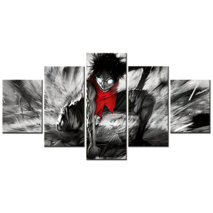 One Piece Canvas Wall Art - Gear Fourth Luffy Unleashed 5 Piece Split Panel Anime Poster - Framed Ready to Hang Living Room & Man Cave Decor - OP5152