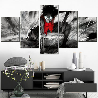 One Piece Canvas Wall Art - Gear Fourth Luffy Unleashed 5 Piece Split Panel Anime Poster - Framed Ready to Hang Living Room & Man Cave Decor - OP5152
