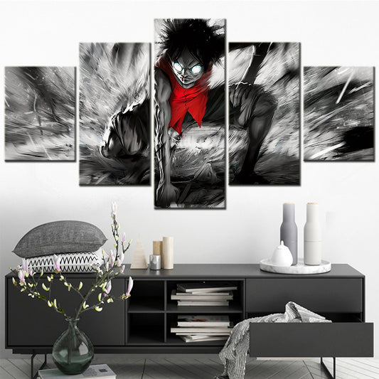 One Piece Canvas Wall Art - Gear Fourth Luffy Unleashed 5 Piece Split Panel Anime Poster - Framed Ready to Hang Living Room & Man Cave Decor - OP5152