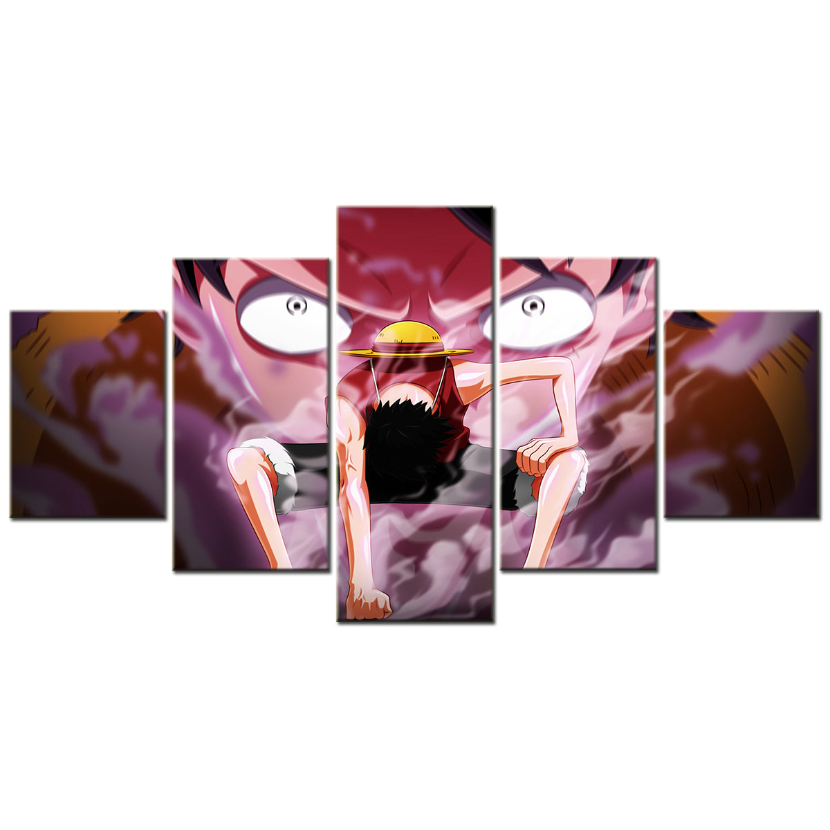 One Piece Canvas Wall Art - Gear Fourth Luffy Unleashed 5 Piece Split Panel Anime Poster - Framed Ready to Hang Living Room & Man Cave Decor - OP5155