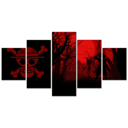 One Piece Canvas Wall Art - Monkey D. Luffy 5 Piece Split Panel Anime Poster - Framed Ready to Hang Living Room & Man Cave Decor - OP5156