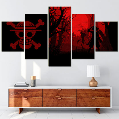 One Piece Canvas Wall Art - Monkey D. Luffy 5 Piece Split Panel Anime Poster - Framed Ready to Hang Living Room & Man Cave Decor - OP5156