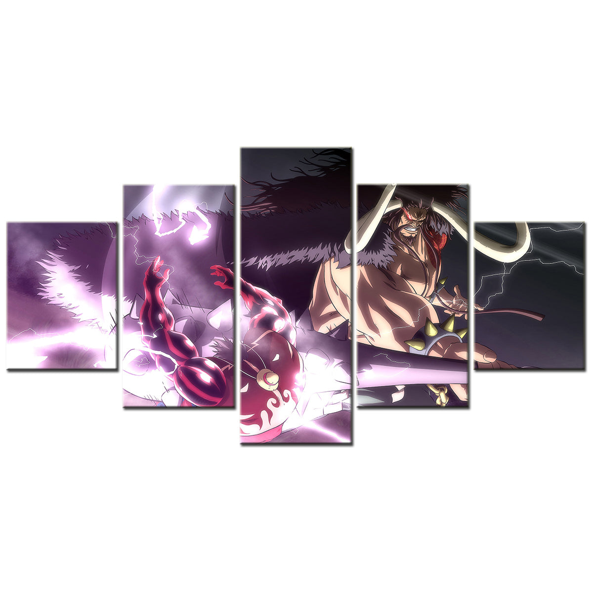 One Piece Canvas Wall Art - Gear Fourth Luffy Unleashed Vs Kaido 5 Piece Split Panel Anime Poster - Framed Ready to Hang Living Room & Man Cave Decor - OP5157