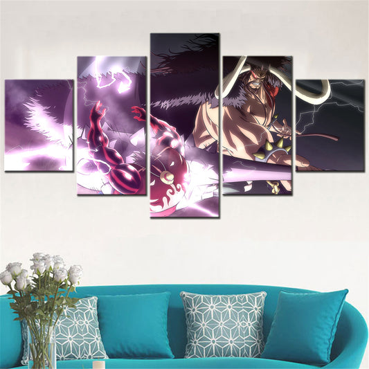 One Piece Canvas Wall Art - Gear Fourth Luffy Unleashed Vs Kaido 5 Piece Split Panel Anime Poster - Framed Ready to Hang Living Room & Man Cave Decor - OP5157