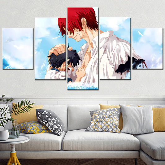 One Piece Canvas Wall Art - Shanks - Don't Cry You Are Man 5 Piece Split Panel Anime Poster - Framed Ready to Hang Living Room & Man Cave Decor - OP5176