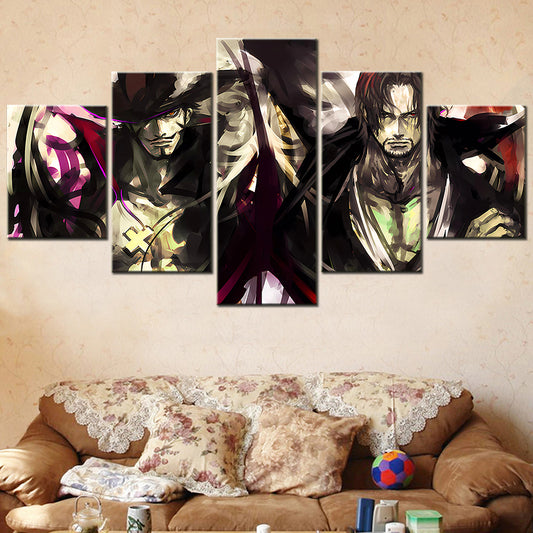 One Piece Canvas Wall Art - Shanks & Fire Fist Ace 5 Piece Split Panel Anime Poster - Framed Ready to Hang Living Room & Man Cave Decor - OP5177