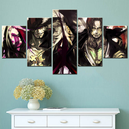 One Piece Canvas Wall Art - Shanks & Fire Fist Ace 5 Piece Split Panel Anime Poster - Framed Ready to Hang Living Room & Man Cave Decor - OP5177