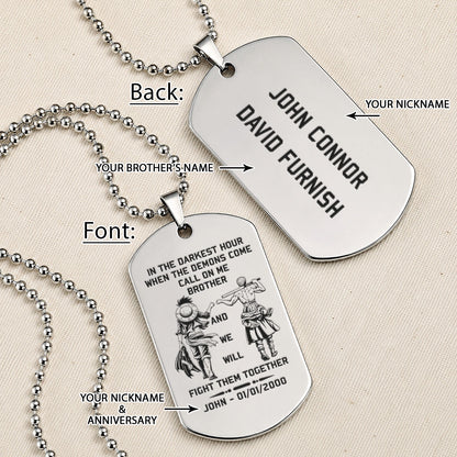 Personalized One Piece Luffy & Zoro Brother Dog Tag Necklace - "Call On Me Brother" Engraved Stainless Steel Military Pendant Gift for Men