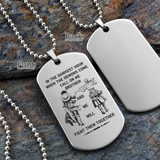 One Piece Engraved Dog Tag Necklace - OPD003 - Monkey D. Luffy - Roronoa Zoro - Call On Me Brother - Military Ball Chain