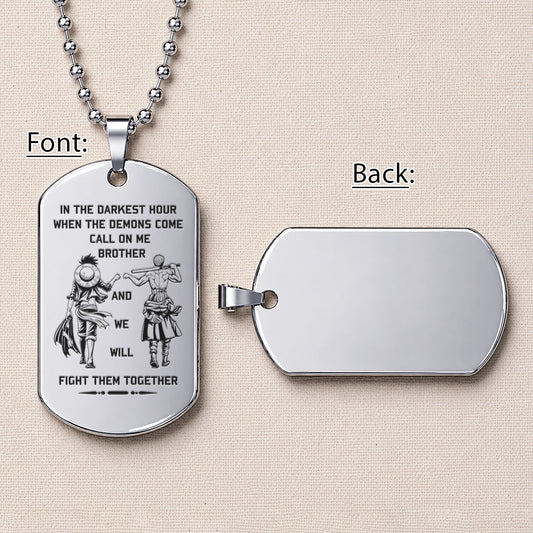 Personalized One Piece Luffy & Zoro Brother Dog Tag Necklace - "Brother Forever" Engraved Stainless Steel Military Pendant Gift for Men