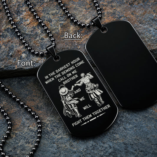 One Piece Engraved Dog Tag Necklace - OPD004 - Monkey D. Luffy - Roronoa Zoro - Call On Me Brother - Military Ball Chain