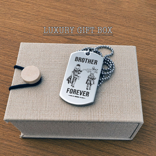 Personalized One Piece Luffy & Zoro Brother Dog Tag Necklace - "Brother Forever" Engraved Stainless Steel Military Pendant Gift for Men
