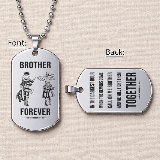 Personalized One Piece Luffy & Zoro Brother Dog Tag Necklace - "Brother Forever" Engraved Stainless Steel Military Pendant Gift for Men