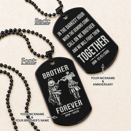 One Piece Engraved Dog Tag Necklace - OPD012 - Monkey D. Luffy - Roronoa Zoro - Brother Forever - Military Ball Chain