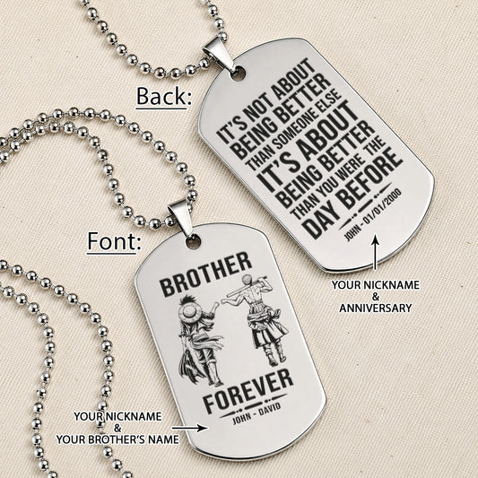 One Piece Engraved Dog Tag Necklace - OPD013 - Monkey D. Luffy - Roronoa Zoro - Brother Forever - Military Ball Chain