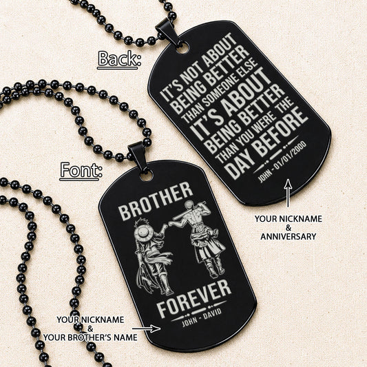 One Piece Engraved Dog Tag Necklace - OPD014 - Monkey D. Luffy - Roronoa Zoro - Brother Forever - Military Ball Chain
