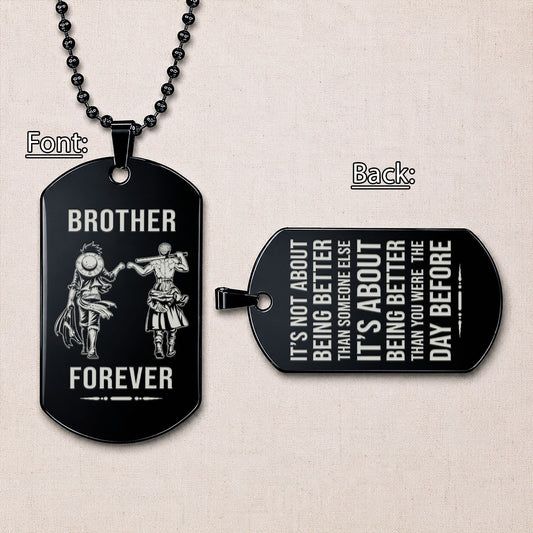 Personalized One Piece Luffy & Zoro Brother Dog Tag Necklace - "Brother Forever" Engraved Stainless Steel Military Pendant Gift for Men