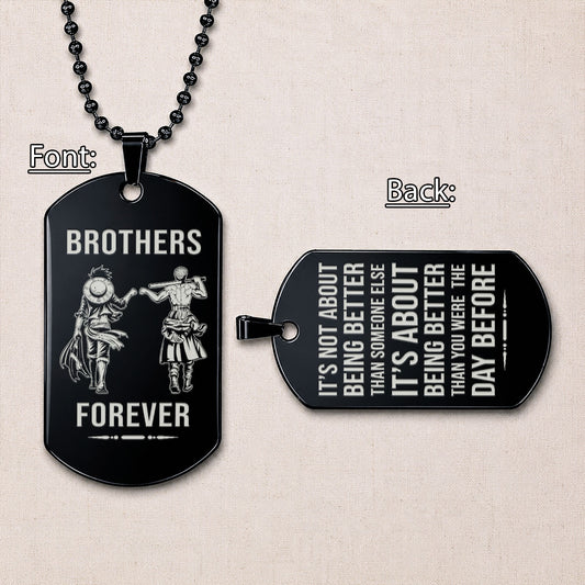 Personalized One Piece Luffy & Zoro Brother Dog Tag Necklace - "Brothers Forever" Engraved Stainless Steel Military Pendant Gift for Men