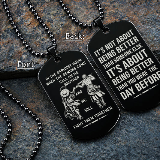 One Piece Engraved Dog Tag Necklace - OPD020 - Monkey D. Luffy - Roronoa Zoro - Call On Me Brother - Military Ball Chain