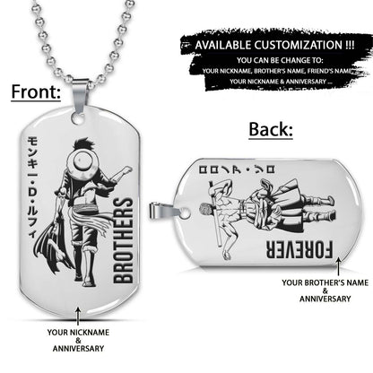 One Piece Dog Tag - Brothers Forever - Monkey D. Luffy - Roronoa Zoro - One Piece Necklace - Engrave Dog Tag