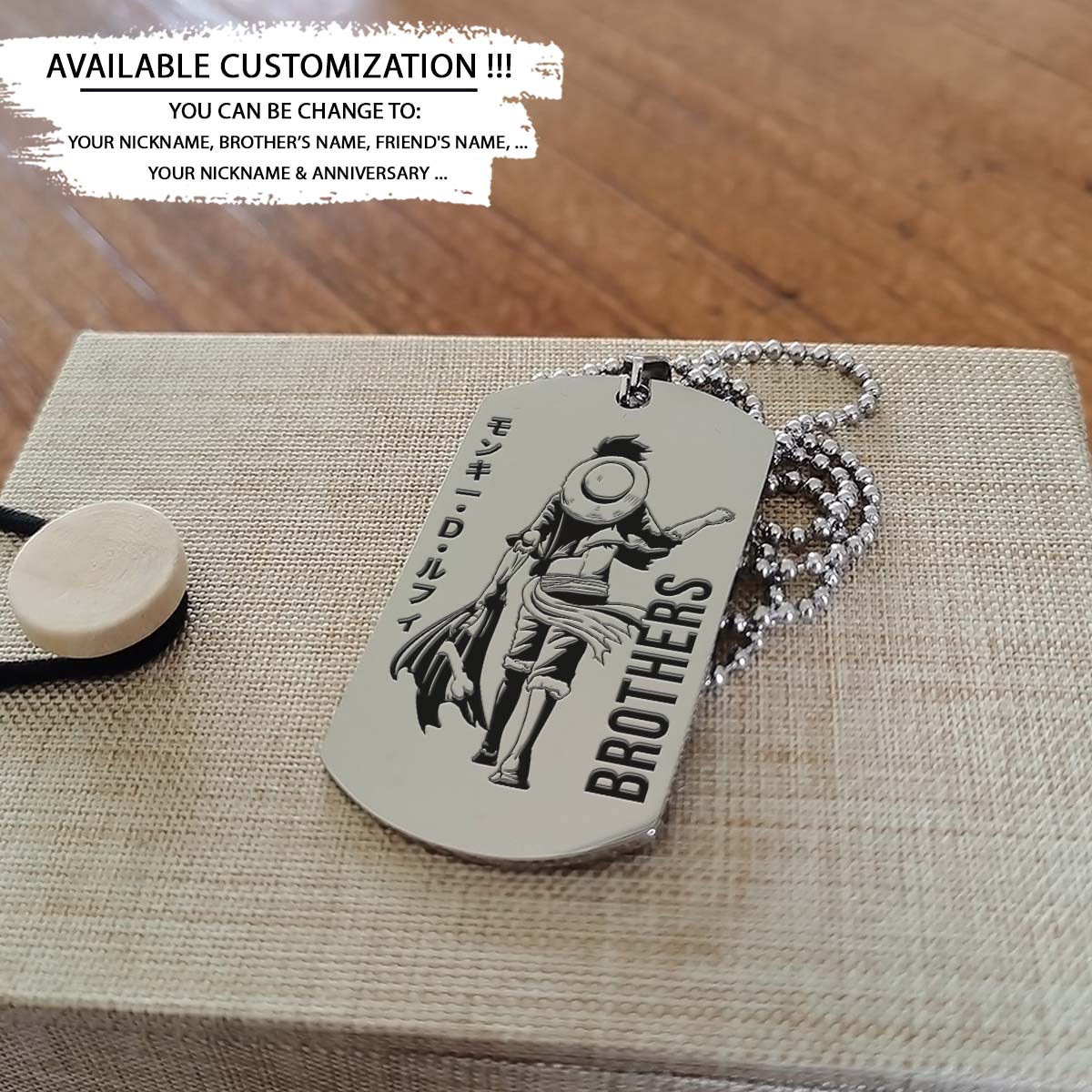 One Piece Dog Tag - Brothers Forever - Monkey D. Luffy - Roronoa Zoro - One Piece Necklace - Engrave Dog Tag