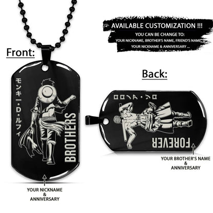 One Piece Dog Tag - Brothers Forever - Monkey D. Luffy - Roronoa Zoro - One Piece Necklace - Engrave Dog Tag