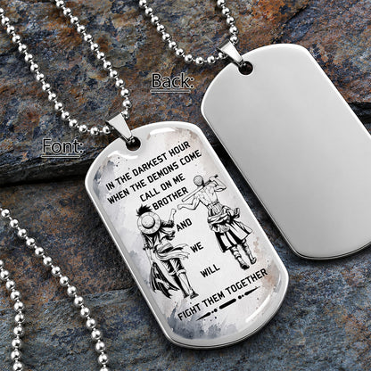 Personalized One Piece Luffy & Zoro Brother Dog Tag Necklace - Call On Me Brother - Stainless Steel Military Pendant Gift for Men - OPDL001