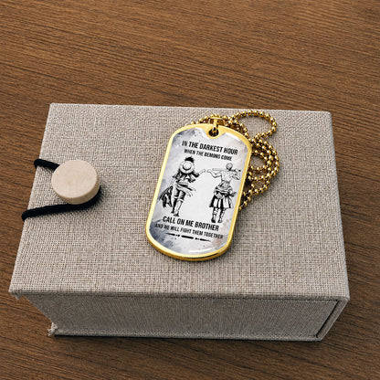 Personalized One Piece Luffy & Zoro Brother Dog Tag Necklace - Call On Me Brother - Stainless Steel Military Pendant Gift for Men - OPDL002