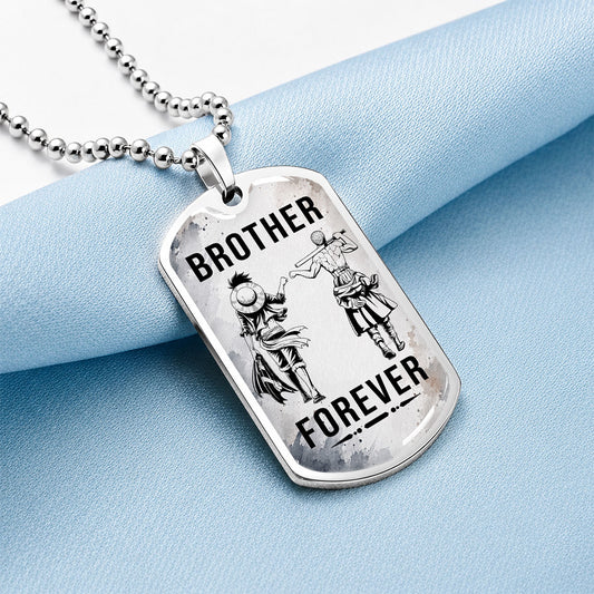 Personalized One Piece Luffy & Zoro Brother Dog Tag Necklace - Brother Forever - Stainless Steel Military Pendant Gift for Men - OPDL003