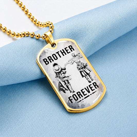 Personalized One Piece Luffy & Zoro Brother Dog Tag Necklace - Brother Forever - Stainless Steel Military Pendant Gift for Men - OPDL003