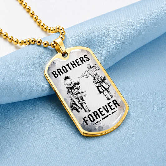 Personalized One Piece Luffy & Zoro Brother Dog Tag Necklace - Brothers Forever - Stainless Steel Military Pendant Gift for Men - OPDL004