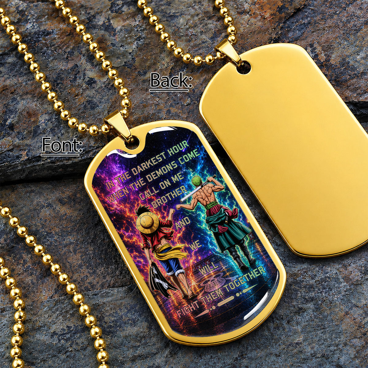 Personalized One Piece Luffy & Zoro Brother Dog Tag Necklace - Call On Me Brother - Stainless Steel Military Pendant Gift for Men - OPDL005