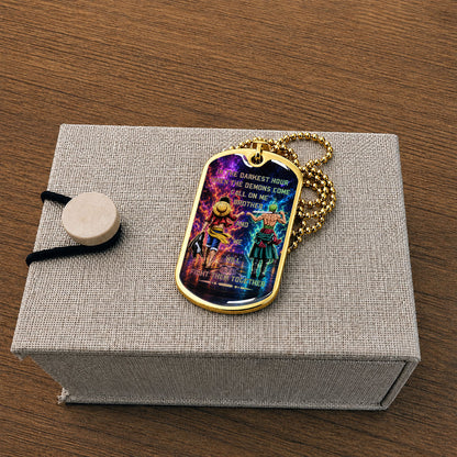 Personalized One Piece Luffy & Zoro Brother Dog Tag Necklace - Call On Me Brother - Stainless Steel Military Pendant Gift for Men - OPDL005