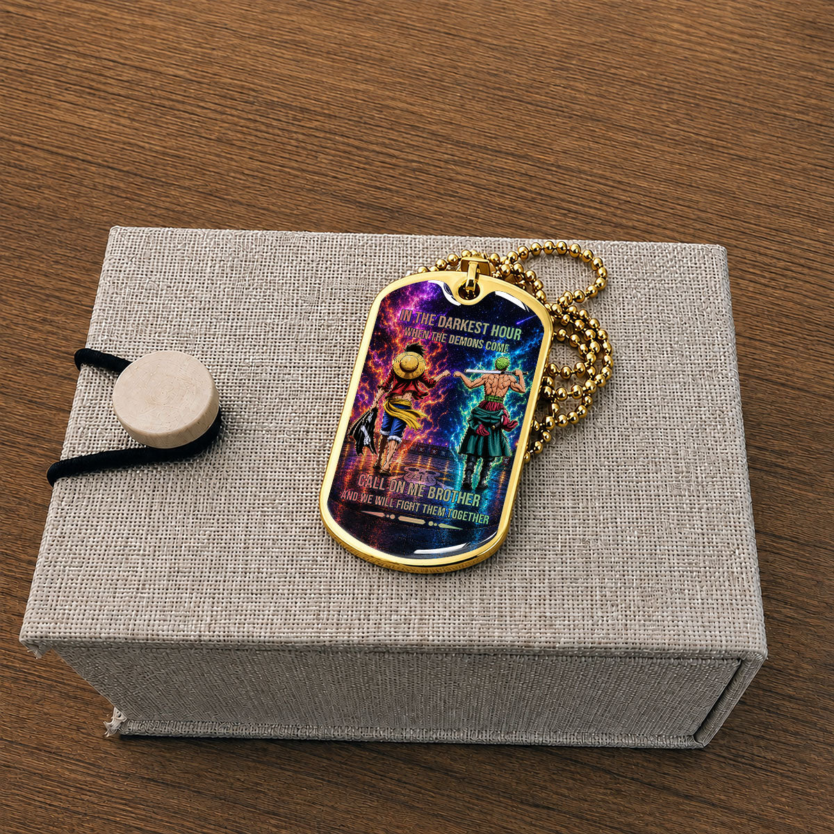 Personalized One Piece Luffy & Zoro Brother Dog Tag Necklace - Call On Me Brother - Stainless Steel Military Pendant Gift for Men - OPDL006