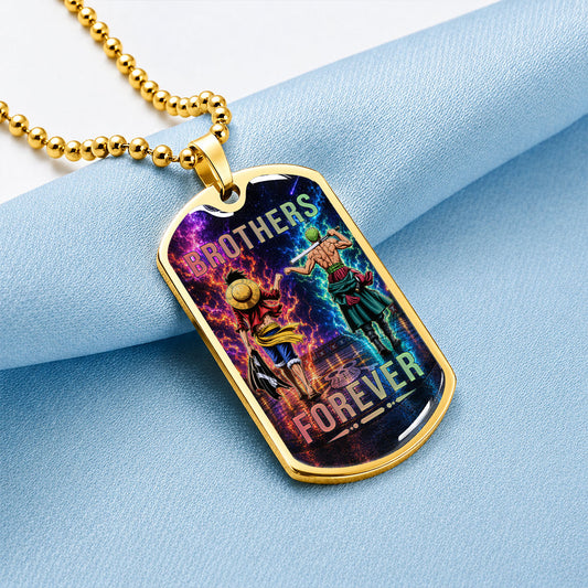 Personalized One Piece Luffy & Zoro Brother Dog Tag Necklace - Brothers Forever - Stainless Steel Military Pendant Gift for Men - OPDL008