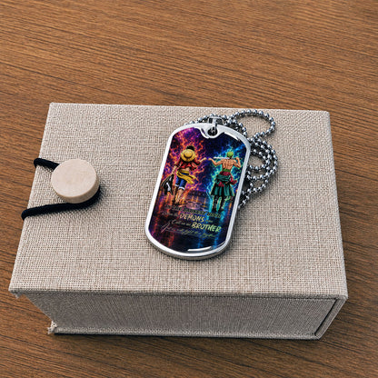 Personalized One Piece Luffy & Zoro Brother Dog Tag Necklace - Call On Me Brother - Stainless Steel Military Pendant Gift for Men - OPDL010