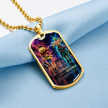 Personalized One Piece Luffy & Zoro Brother Dog Tag Necklace - Call On Me Brother - Stainless Steel Military Pendant Gift for Men - OPDL010