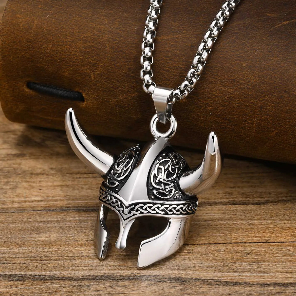 Viking - Punk Rock Viking Horns Mask Pendant Necklaces for Men, Bulk Stainless Steel Celtic Knot Collar Jewelry