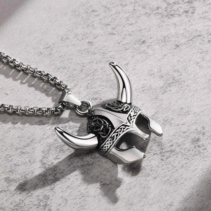 Viking - Punk Rock Viking Horns Mask Pendant Necklaces for Men, Bulk Stainless Steel Celtic Knot Collar Jewelry