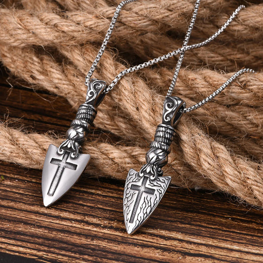 Viking - Retro Arrow Head Pendant Necklaces for Men, Punk Rock Nordic Viking Cross Spear Head Pendant