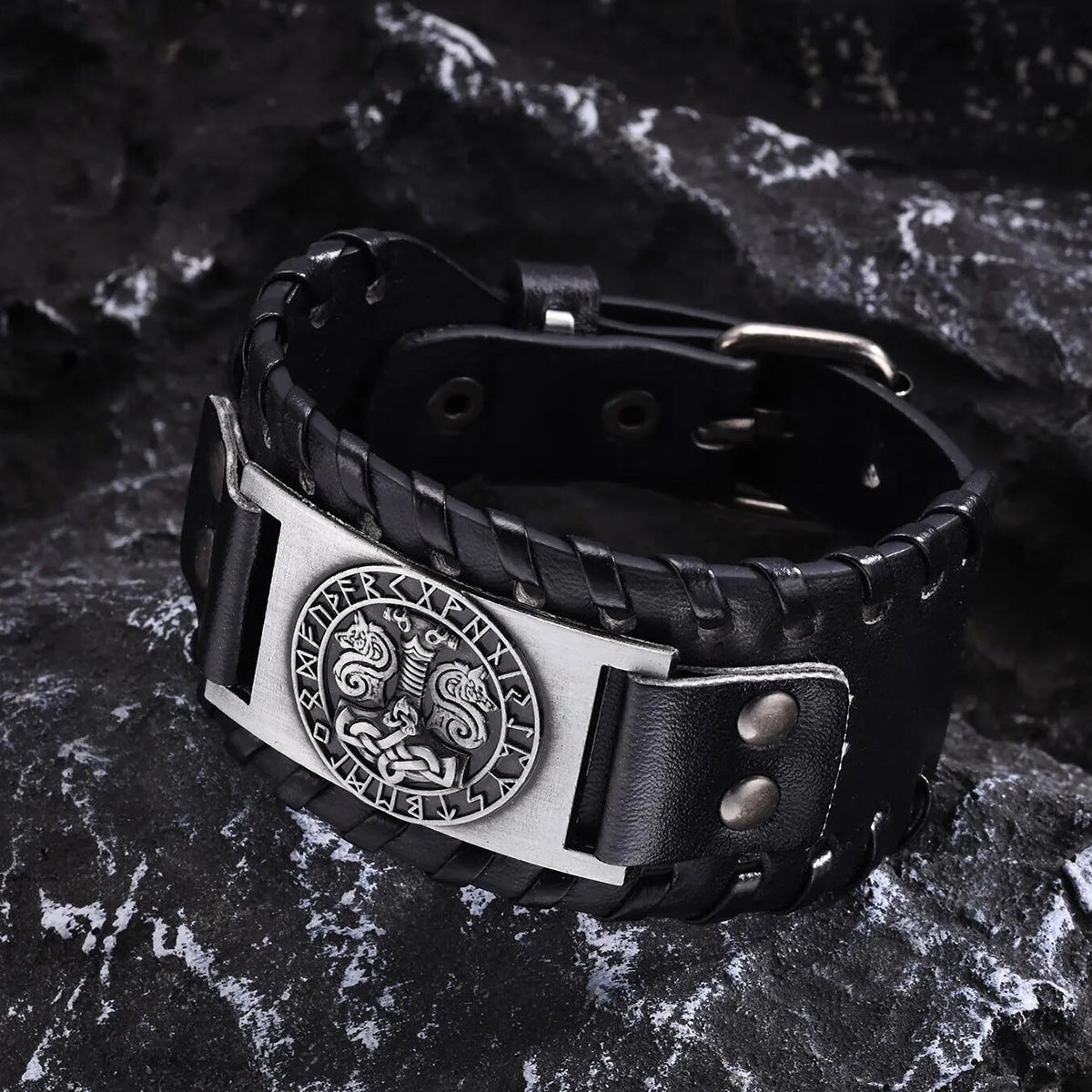 Viking - Rock Norse Viking Bracelets for Men,Thor's Hammer Dragon Compass Charm Leather Rope Wristband