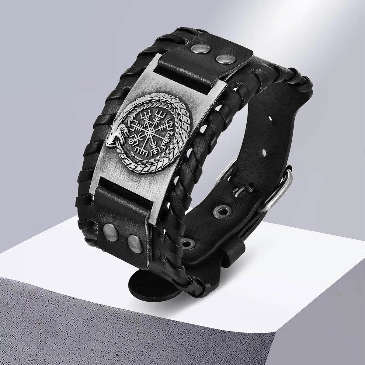 Viking - Rock Norse Viking Bracelets for Men,Thor's Hammer Dragon Compass Charm Leather Rope Wristband
