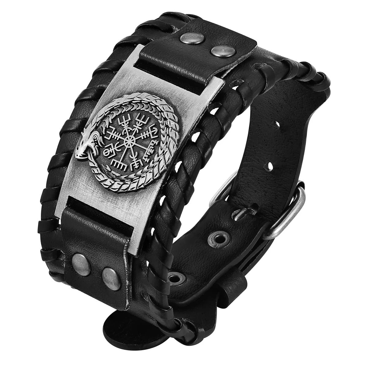Viking - Rock Norse Viking Bracelets for Men,Thor's Hammer Dragon Compass Charm Leather Rope Wristband