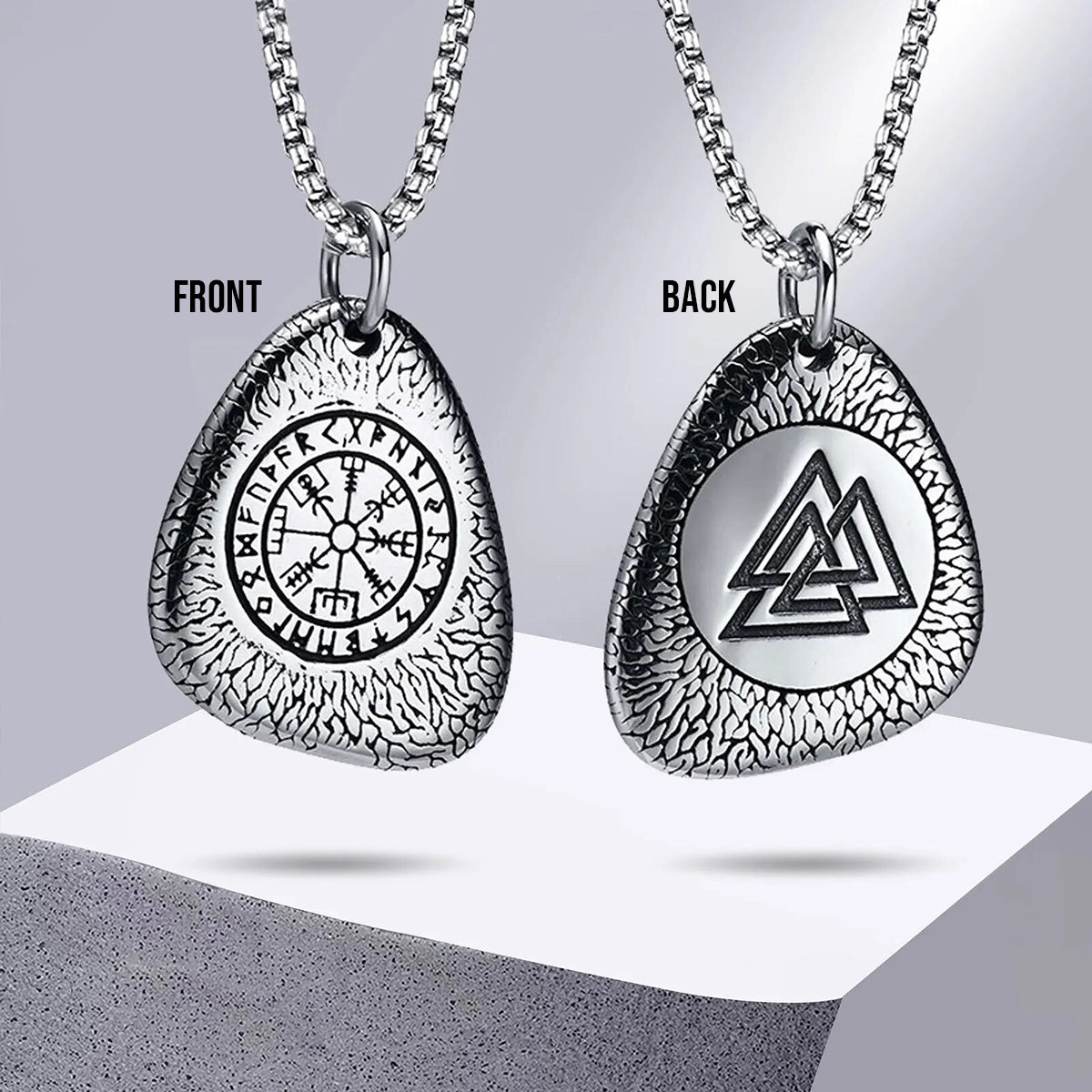 Viking - Rock Punk Norse Viking Amulet Necklaces for Men, Retro Stainless Steel Nordic Rune Talisman Pendant Jewelry Gifts for Male