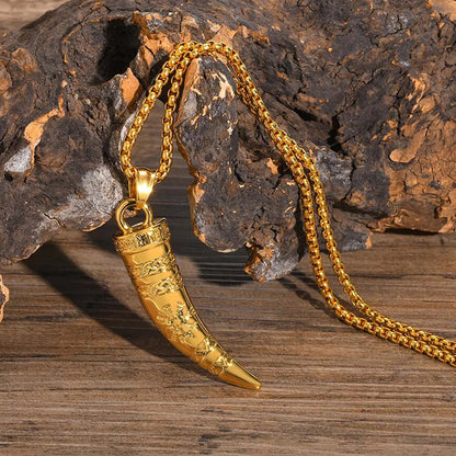 Viking - Rock Punk Viking Horn Necklaces for Men, Stainless Steel Norse Celtic Knots Compass Pendant Collar, Amulet Gift Jewelry