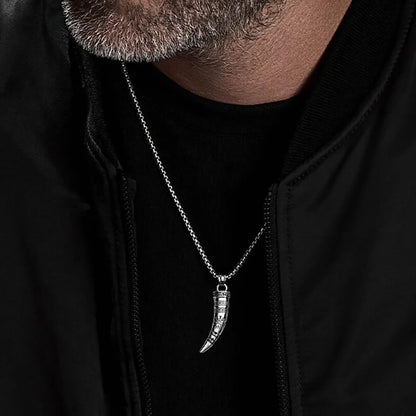 Viking - Rock Punk Viking Horn Necklaces for Men, Stainless Steel Norse Celtic Knots Compass Pendant Collar, Amulet Gift Jewelry