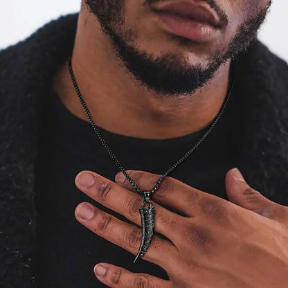 Viking - Rock Punk Viking Horn Necklaces for Men, Stainless Steel Norse Celtic Knots Compass Pendant Collar, Amulet Gift Jewelry