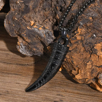 Viking - Rock Punk Viking Horn Necklaces for Men, Stainless Steel Norse Celtic Knots Compass Pendant Collar, Amulet Gift Jewelry